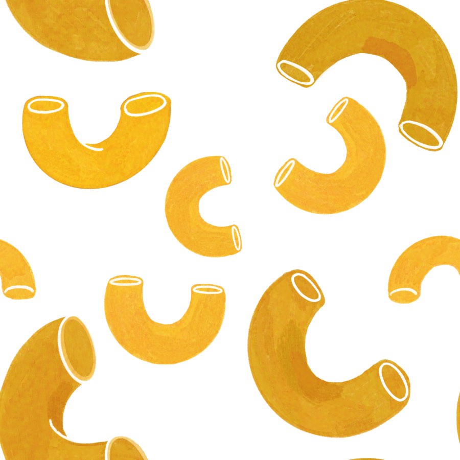 Small-scale seamless coordinate of yellow macaroni on white.